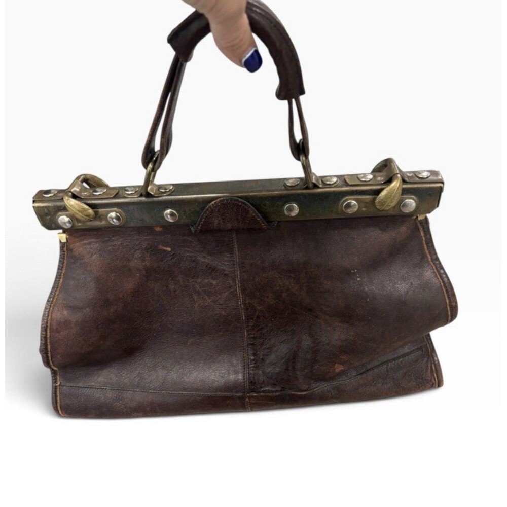 Vintage Brown Leather Gladstone Bag Antique Doctorโs Case